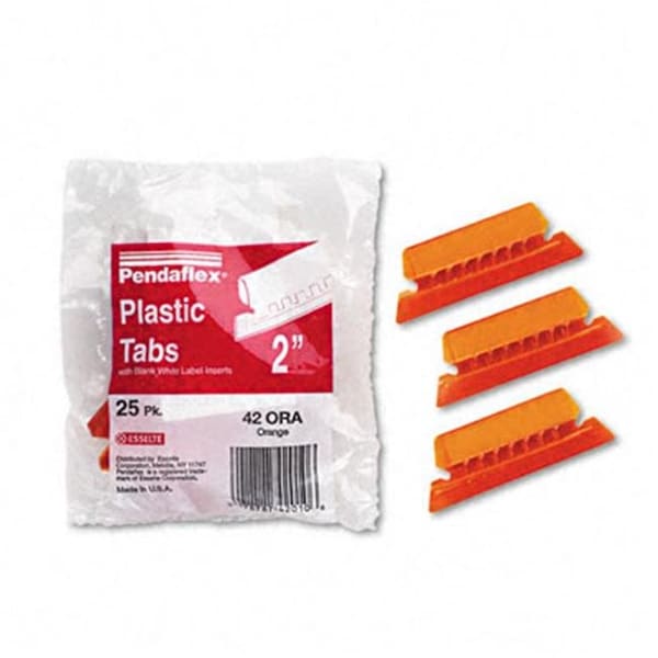 Pendaflex 42-ORA Hanging File Folder Tabs- 1/5 Tab- 2 in- Orange Tab/White Insert- 25/Pack
